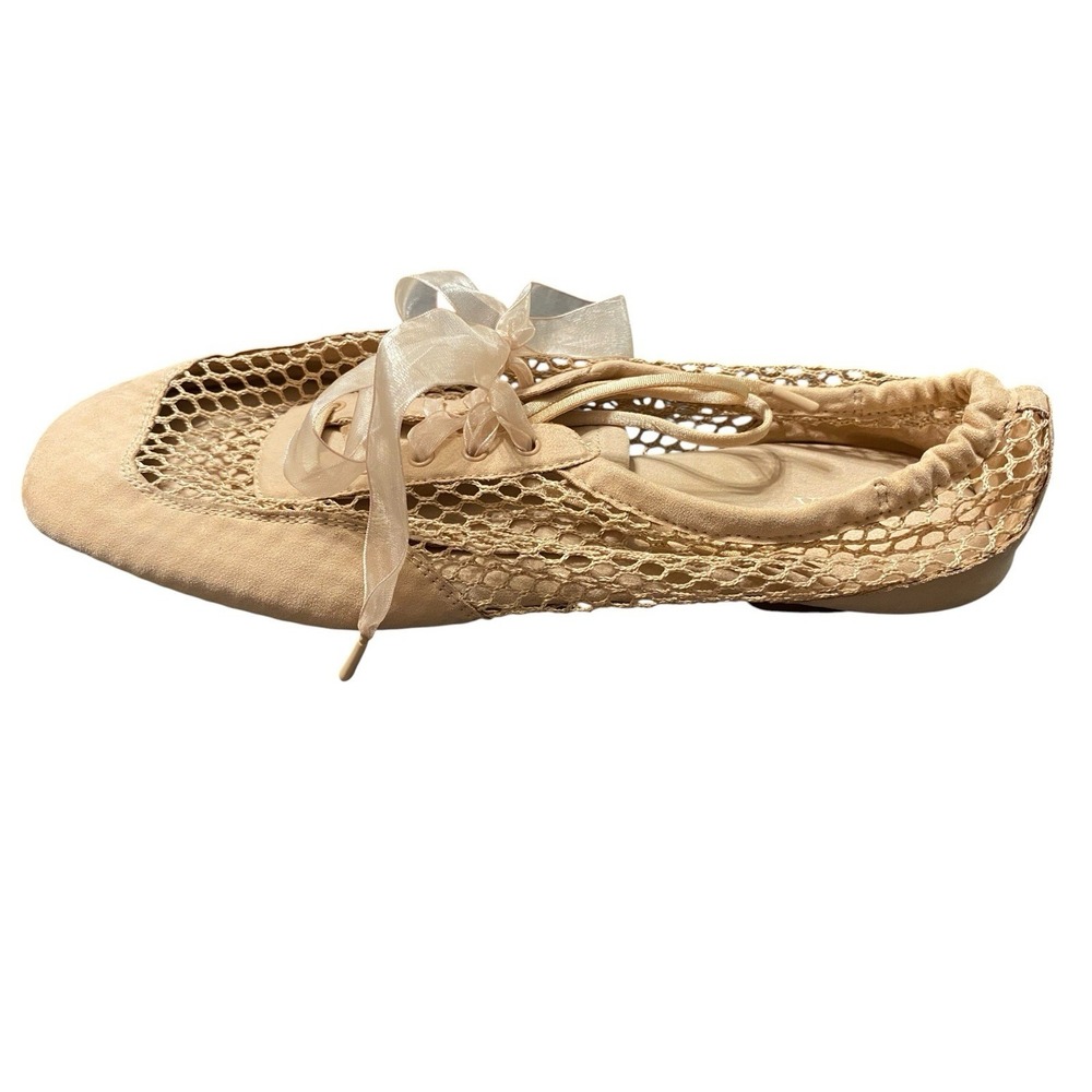 VIVAIA Miley Lace Up Mary Jane Flats Square Toe Beige Mesh Women's 41.5 US 10.5